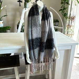 Boho tassel  gray, dark, gray blush, striped scarf 100% polyester